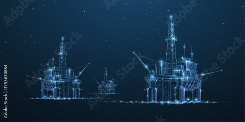 rig, offshore, oil, aerial, sea, refinery, background, abstract, 3d, water, technology, construction, concept, blue, plant, energy, innovation, ocean, industry, environment, night, natural, polygon, m