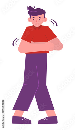 Cartoon character showing nervousness and anxiety with body language and expression.