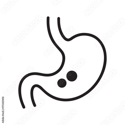 Simple line art illustration of the human stomach with ulcers