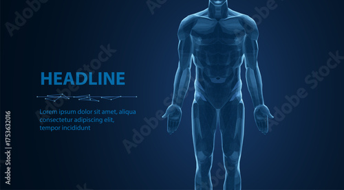 Human body. Abstract vector. Human anatomy, Digital technology, Medical science, Cell biology, DNA molecule, Immune system, Radiology network, Neuronal network, Molecular structure body concept.

