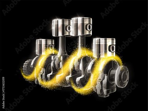 Engine pistons and oil. Car part, Motorbike drive, Lubricant motorcycle, Automotive industry, Engine Mechanic tool, Auto crankshaft, motor oil concept. Abstract 3d illustration.


