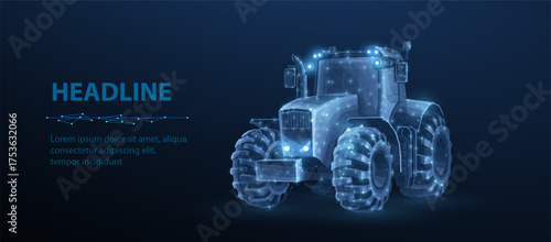 Vector tractor illustration. Agricultural machinery, Farm equipment, Technology in farming, Industrial vehicle, Farmland transport, Agronomy machine, Harvest wheel concept.

