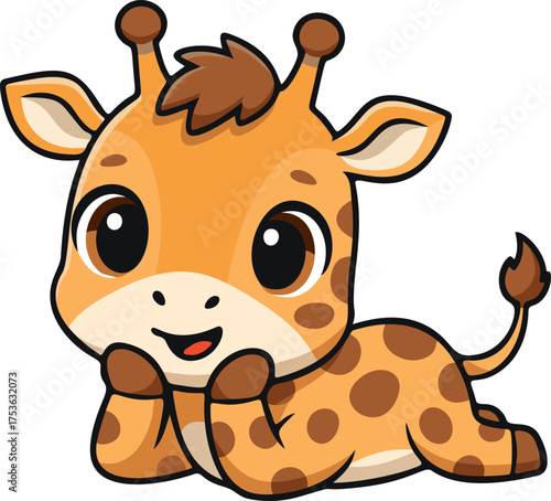 Cute Cartoon Baby Giraffe Lying Down