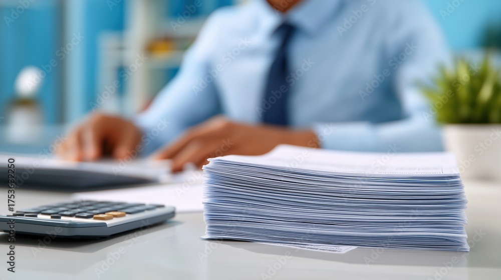 Fototapeta premium Stack of Office Documents with Calculator