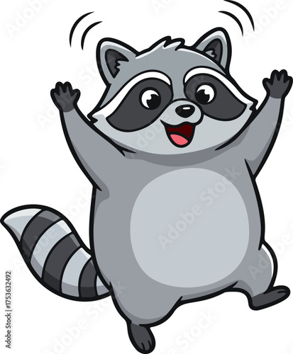 Happy Cartoon Raccoon Jumping