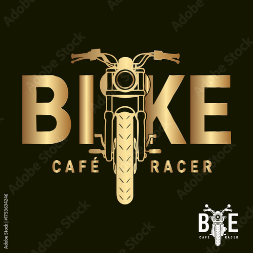 Golden bike cafe racer logo design on black background for motorcycle enthusiasts