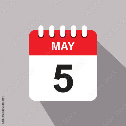 5 may calendar date icon. vector illustration with shadow design