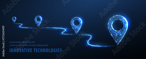 GPS. Abstract vector pins icon on blue. Transportation delivery, map location, transport logistic, tourism navigate, route path concept. Gps point navigation

