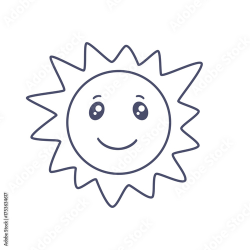 Playful and cheerful line art of a smiling sun, perfect for children's summer-themed designs.