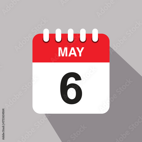 6 may calendar date icon. vector illustration with shadow design