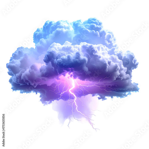 Digital image depicts a vibrant storm cloud with a jagged lightning strike