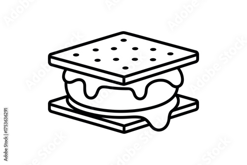 Vector art of line art illustration of a smore for camping theme