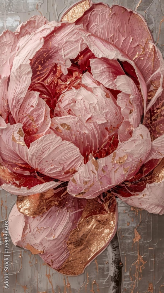 Obraz premium peony with visible strokes and thick layers of rose gold