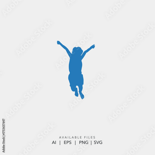 Dynamic happy child silhouette logo for childcare, Vector icon of person jumping with open arms