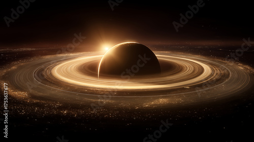 Golden light over Saturn's orbit with cosmic glow