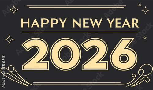 Happy New Year 2026 Classic Card with Starry Design - Free Printable Download Tonight