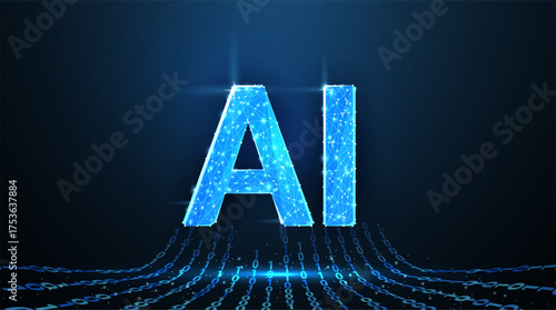 AI letters. AI technology, robot core, electric line, artificial intelligence, cpu system, future tech, electronic cloud computing concept. Abstract illustration

