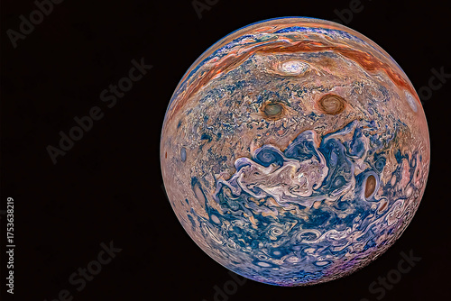 Fototapeta Naklejka Na Ścianę i Meble -  Planet Jupiter on a dark background. Elements of this image furnished by NASA