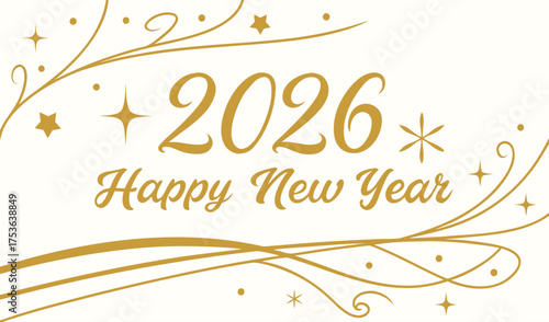 Celebrate the Luxurious Happy New Year 2026 with Golden Swirls, Starry Accents, and Festive Joy!