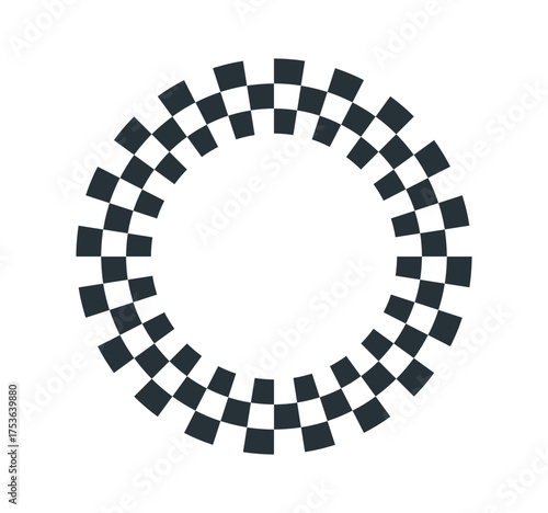 checkered circle. round frame. black and white border for racing motorsport.