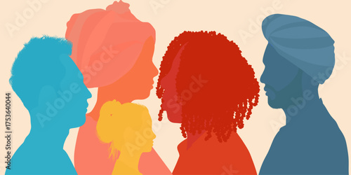Colorful silhouettes showing unity and inclusion among diverse multicultural people