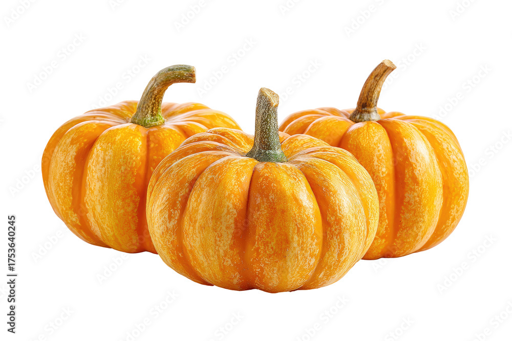 Obraz premium Three small, vibrant orange pumpkins