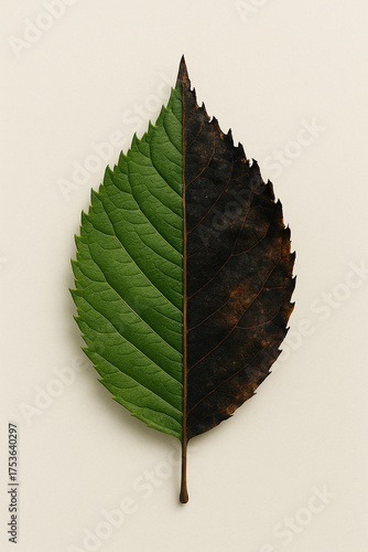 Symbolic Green and Burnt Leaf Representing Nature Decay and Hope
