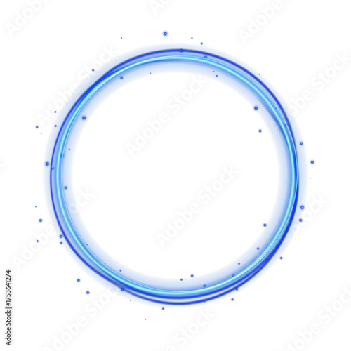 Vector glowing blue neon ring with swirling light motion. Futuristic illuminated circle frame perfect for digital, technology, and modern 3D design effects.