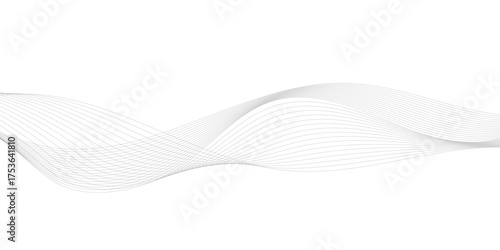 Grey and black wave, curve lines on transparent background. Digital futuristic technology concept banner background. Design for technology, business, voice, sound, data science, geometric border patte