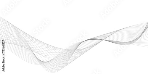 Grey and black wave, curve lines on transparent background. Digital futuristic technology concept banner background. Design for technology, business, voice, sound, data science, geometric border patte