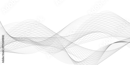 Grey and black wave, curve lines on transparent background. Digital futuristic technology concept banner background. Design for technology, business, voice, sound, data science, geometric border patte