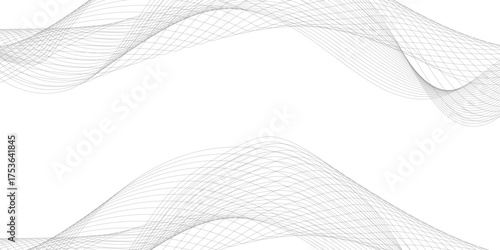 Grey and black wave, curve lines on transparent background. Digital futuristic technology concept banner background. Design for technology, business, voice, sound, data science, geometric border patte