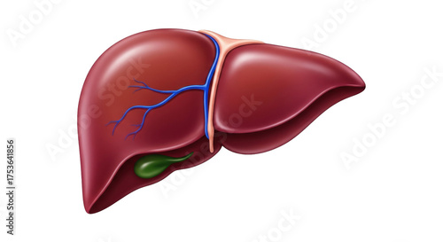 Isolated liver illustration, part of the human digestive system and upper abdomen anatomy