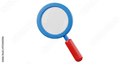 Isolated blue magnifying glass tool, equipment for searching, inspection and investigation