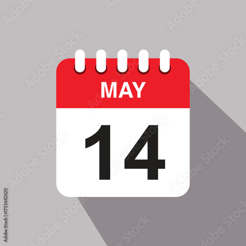 14 may calendar date icon. vector illustration with shadow design