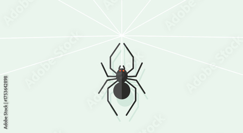 Vector art of black widow spider hanging on a web