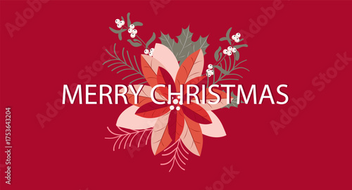 Horizontal Christmas banner with flower Vector card with Chrismas flower