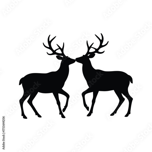 Silhouette of two deer facing each other with their noses touching, two deer interacting silhouette vector illustration