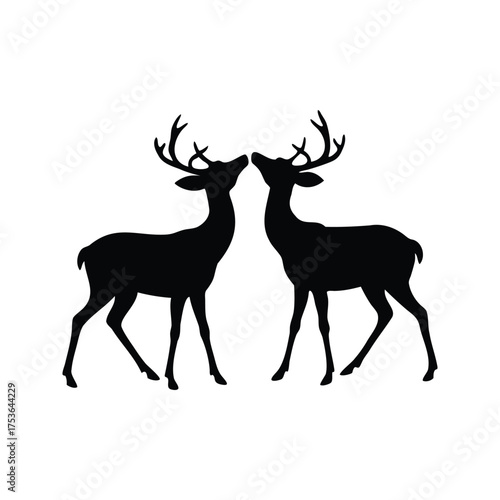 Silhouette of two deer facing each other with their noses touching gracefully, two deer interacting silhouette vector illustration