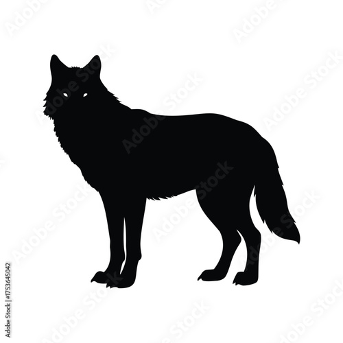 Silhouette of a Majestic Wolf Standing Proudly Against a White Background, wolf guarding territory silhouette vector illustration