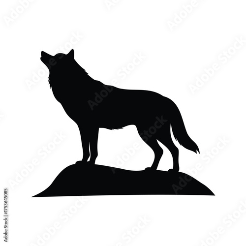 A Silhouette of a Lone Wolf Howling at the Sky on a Mound, wolf guarding territory silhouette vector illustration