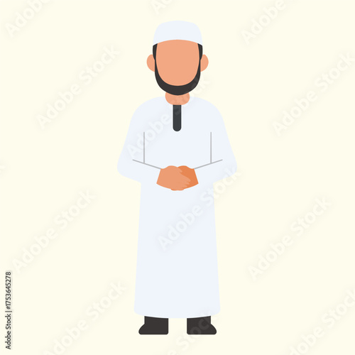 Serene Muslim Man in Traditional Dress - Vector Illustration