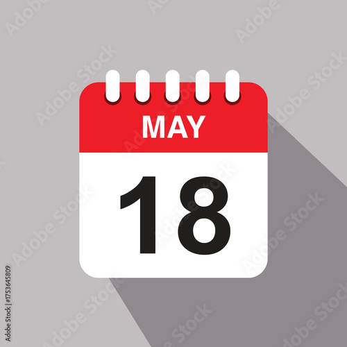 18 may calendar date icon. vector illustration with shadow design