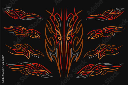 Pinstripes tribal livery design for old custom cars, motorcycles. Pin stripe tribal tattoo