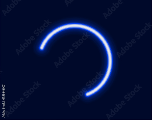 A bright glowing neon arch or incomplete circle a modern abstract design element that can represent progress a loading bar or motion.