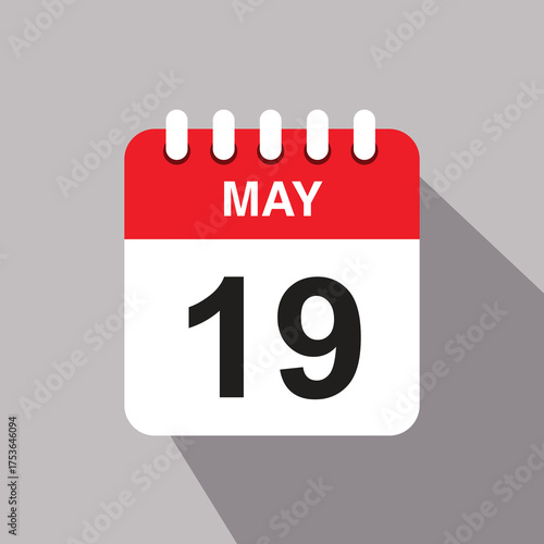 19 may calendar date icon. vector illustration with shadow design