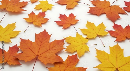 Autumn decoration with vibrant leaves on white