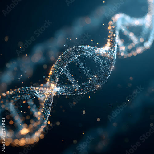 Abstract glowing dna helix structure in blue and gold