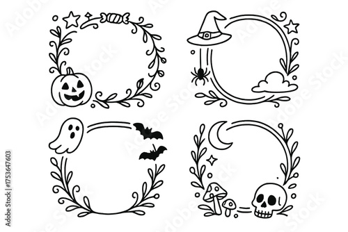 Decorative Halloween-themed frame designs for festive crafts and projects