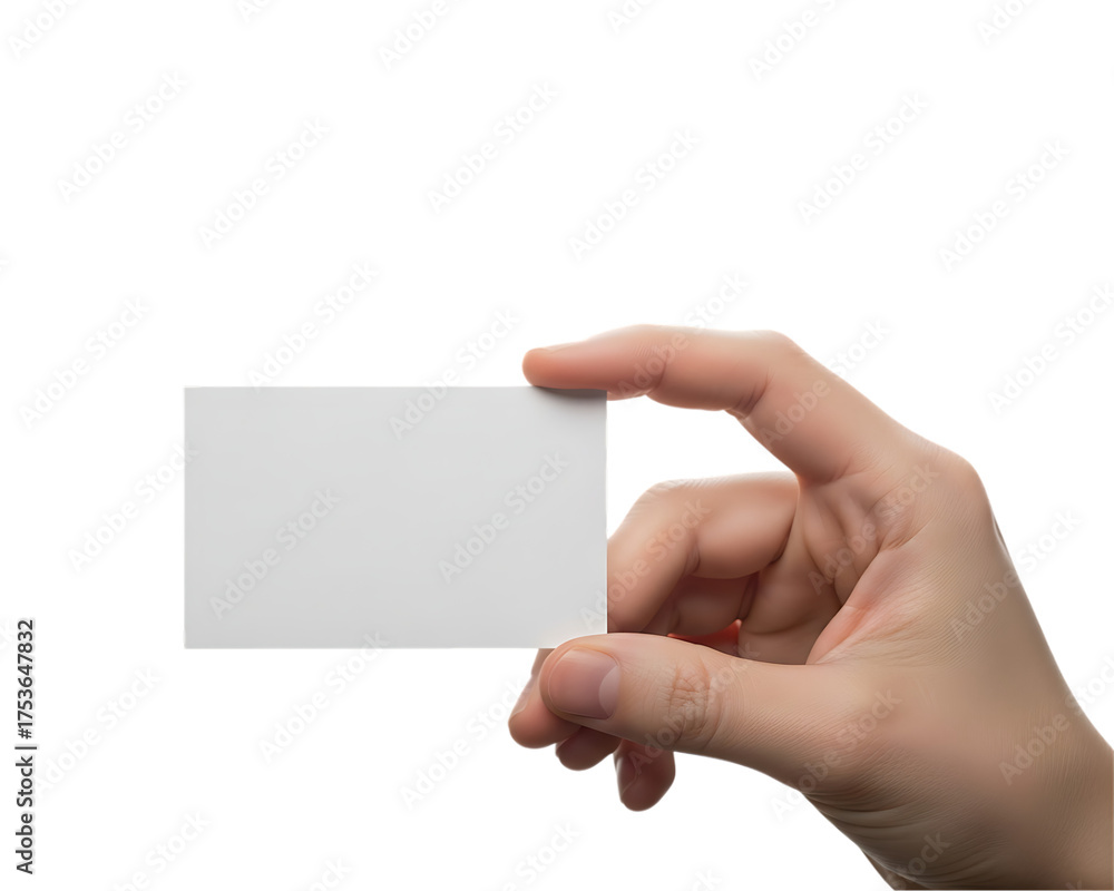 Obraz premium Hand holding a blank white business card isolated on transparent background